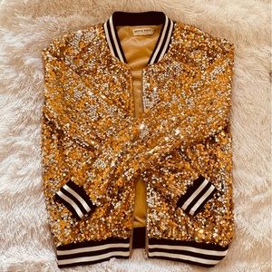 GOLD SEQUIN BOMBER JACKET - worn once!